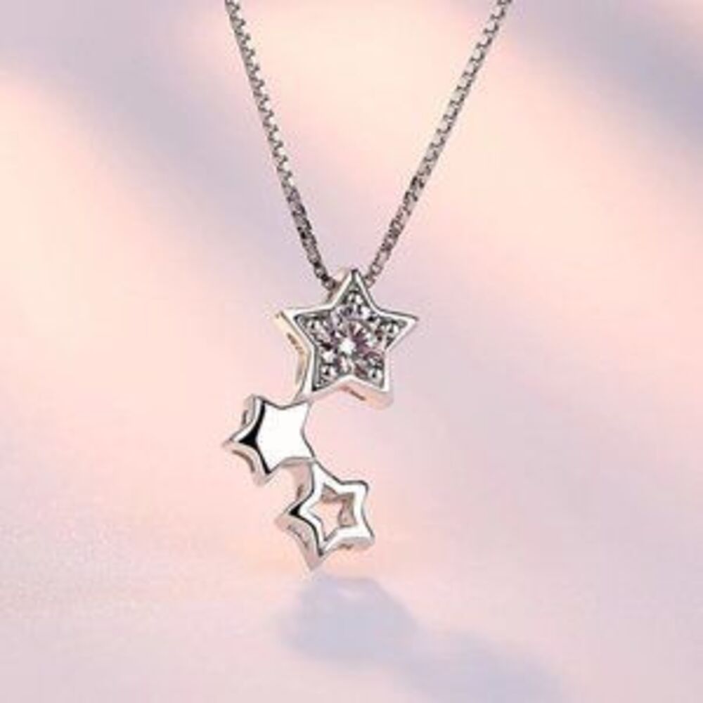 NEW 925 Sterling Silver Diamond Star Necklace E